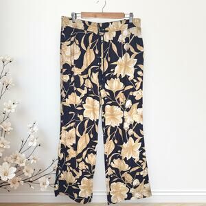 JOIE Linen Blend Wide Leg Flare Pants Drawstring Palazzo Boho Cruise Resort Blue